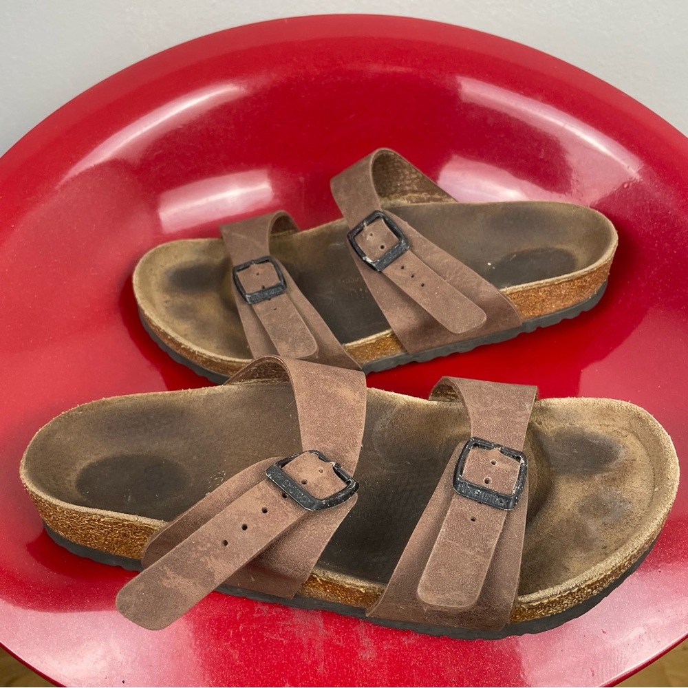 Birkenstock Arizona Slide Sandals Mocha Brown Buckle Leather 39(L8/M6) Slip On